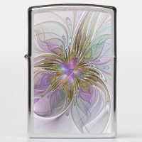 Floral Colorful Abstract Fractal With Pink & Gold Zippo Lighter