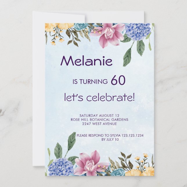 Floral colorful bloom 60th birthday invitation  (Front)