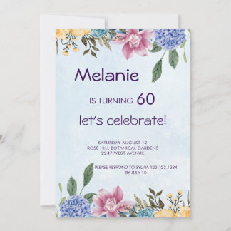 Floral colorful bloom 60th birthday invitation 