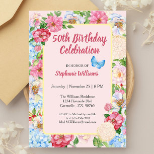 Floral Colorful Border Women's 50th Birthday  Invitation
