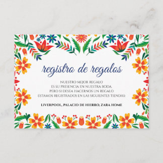 Floral Colorful Botanical Flowers Spanish Wedding Enclosure Card