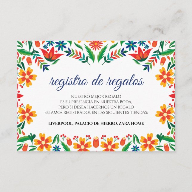 Floral Colorful Botanical Flowers Spanish Wedding Enclosure Card (Front)