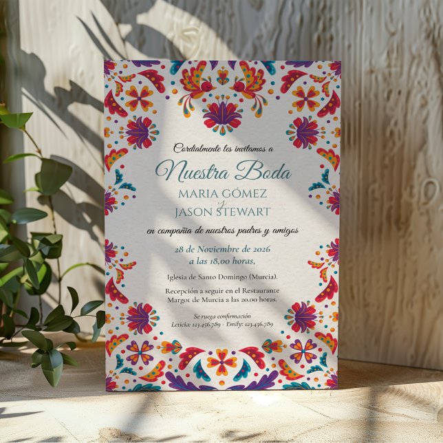 Floral Colorful Botanical Flowers Spanish Wedding Invitation (Floral Colorful Botanical Flowers Spanish Wedding Invitation)