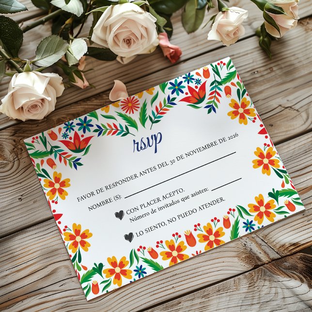 Floral Colorful Botanical Flowers Spanish Wedding RSVP Card (Floral Colorful Botanical Flowers Spanish Wedding RSVP Card)