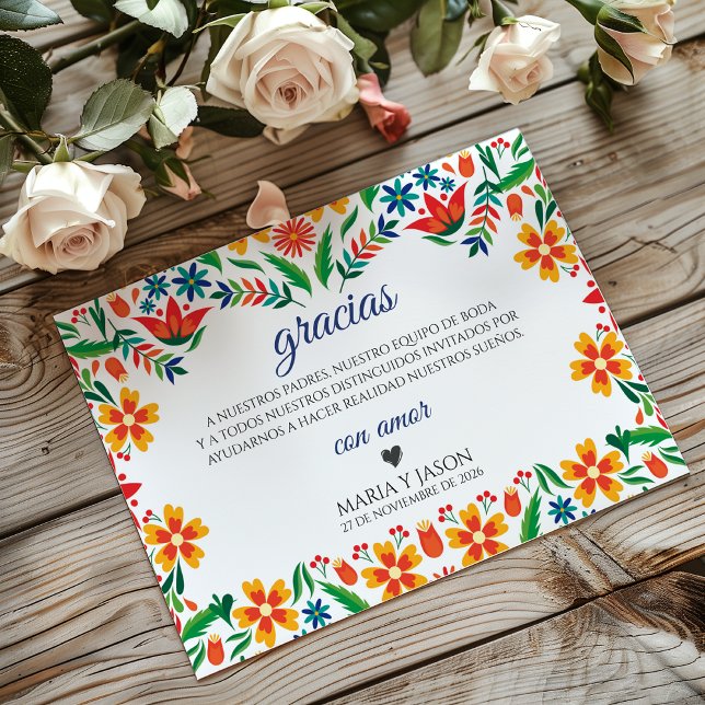 Floral Colorful Botanical Flowers Spanish Wedding Thank You Card (Floral Colorful Botanical Flowers Spanish Wedding Thank You Card)