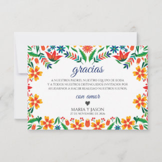 Floral Colorful Botanical Flowers Spanish Wedding Thank You Card
