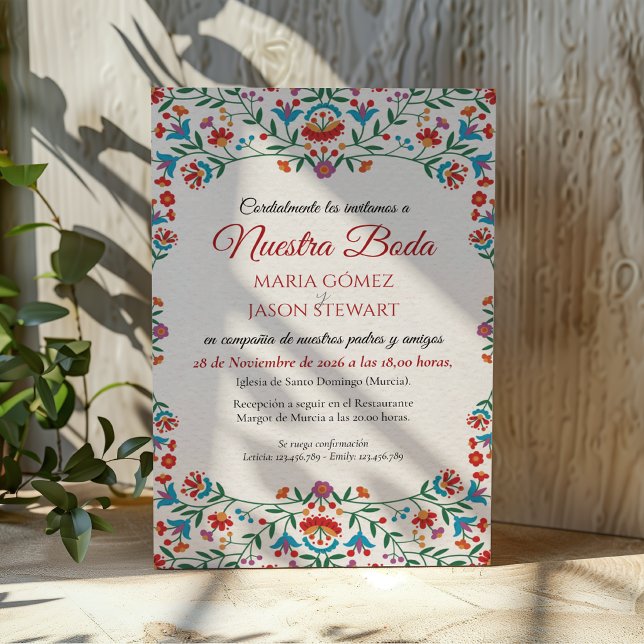 Floral Colorful Botanical Romantic Spanish Wedding Invitation (Floral Colorful Botanical Romantic Spanish Wedding Invitation)