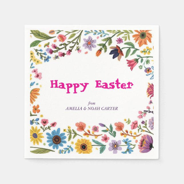 Floral Colorful Easter BRUNCH & HUNT Napkins (Front)