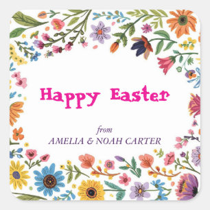 Floral Colorful Easter BRUNCH & HUNT Square Sticker