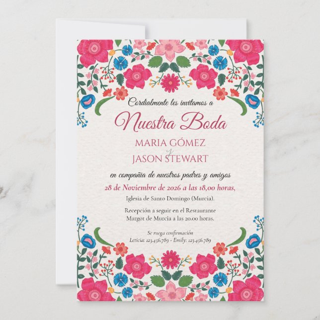 Floral Colorful Elegant Boda Spanish Wedding Invitation (Front)
