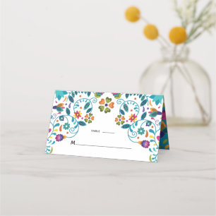Floral Colorful Elegant Mexican Wedding Place Card