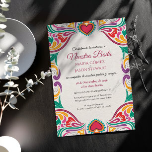 Floral Colorful Fiesta Boda Spanish Wedding Invitation