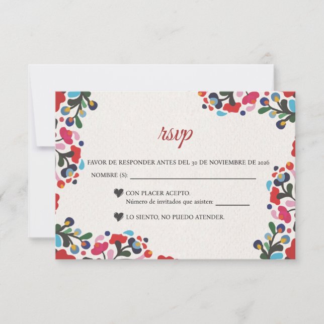 Floral Colorful Fiesta Spanish Wedding RSVP Card (Front)