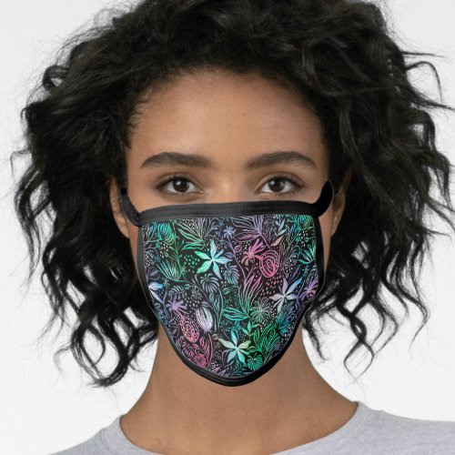 Floral Colorful Flowers Tropical TieDye on Black Face Mask