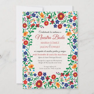 Floral Colorful Folk Art Spanish Wedding Invitation