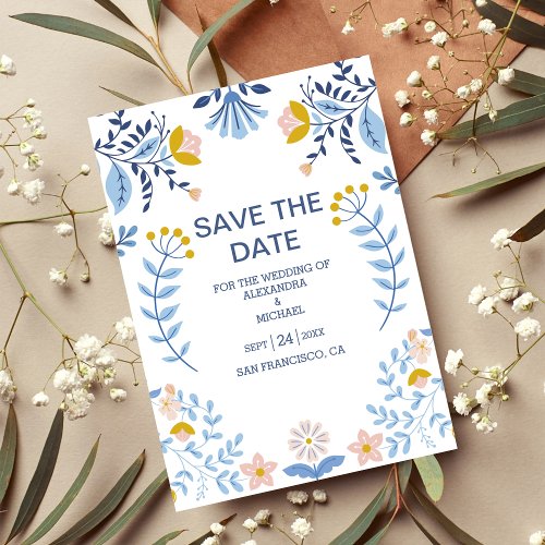 Floral colorful folk art wedding save the date