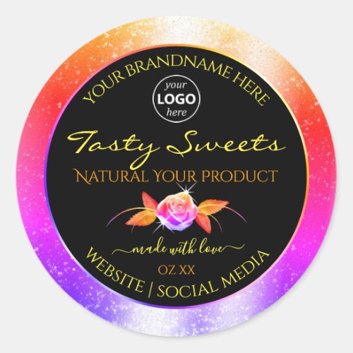 Floral Colorful Glitter Black Product Labels Logo