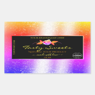 Floral Colorful Glitter Black Product Labels Logo