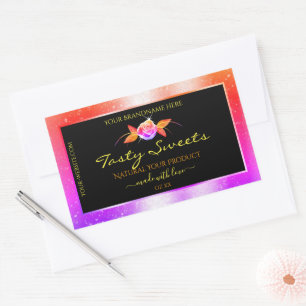 Floral Colorful Glitter on Black Product Labels