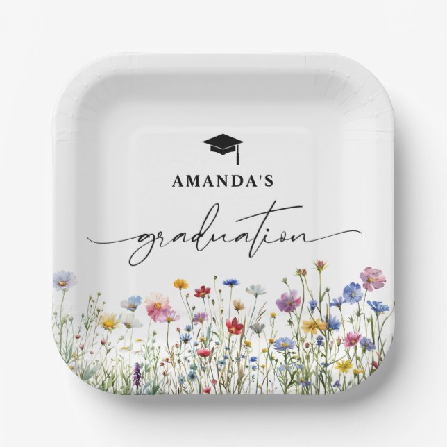 Floral colorful Graduation Party paper plate (Front)