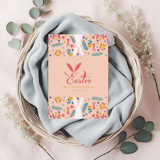 Floral Colorful Happy Easter Bunny Holiday Card (Creator Uploaded)