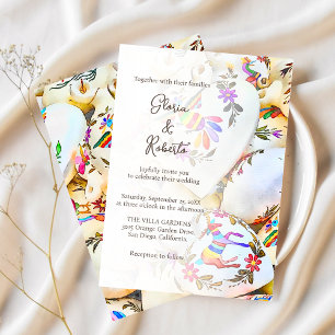 Floral Colorful Hearts Mexican Wedding Invitation