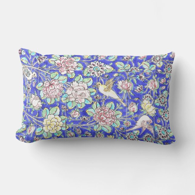 Floral Colorful Hummingbird Lumbar Pillow (Front)