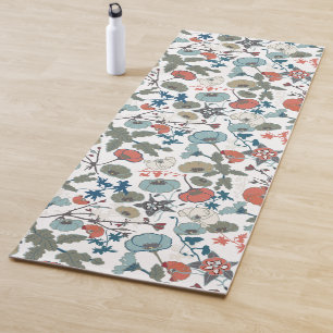 Floral Colorful Joyful Blue Orange Flowers Yoga Mat