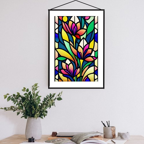 Floral Colorful Lily Stained Glass Illustration Poster