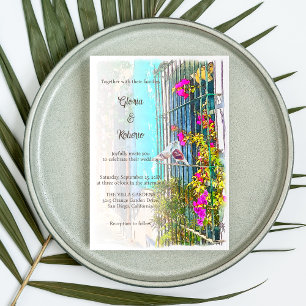 Floral Colorful Love Birds Mexican Wedding Invitation