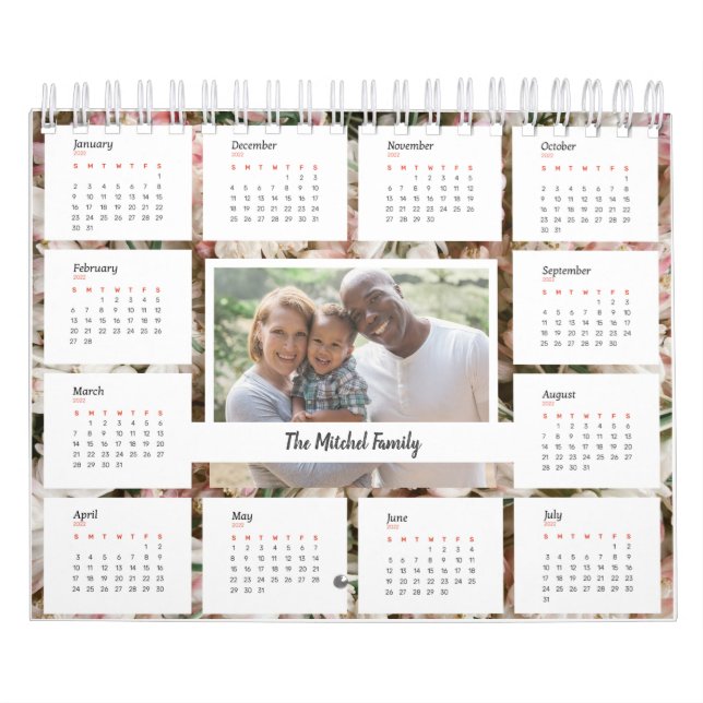 Floral Colorful multi photo Family & Friends gifts Calendar (Cover)