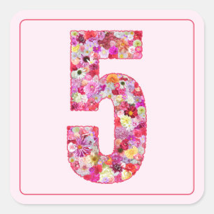 Floral Colorful Pink Month Number 5 Square Sticker
