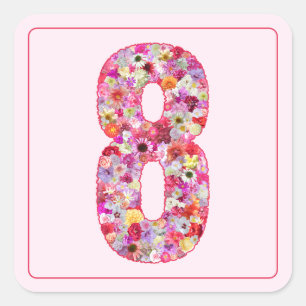 Floral Colorful Pink Month Number 8 Square Sticker