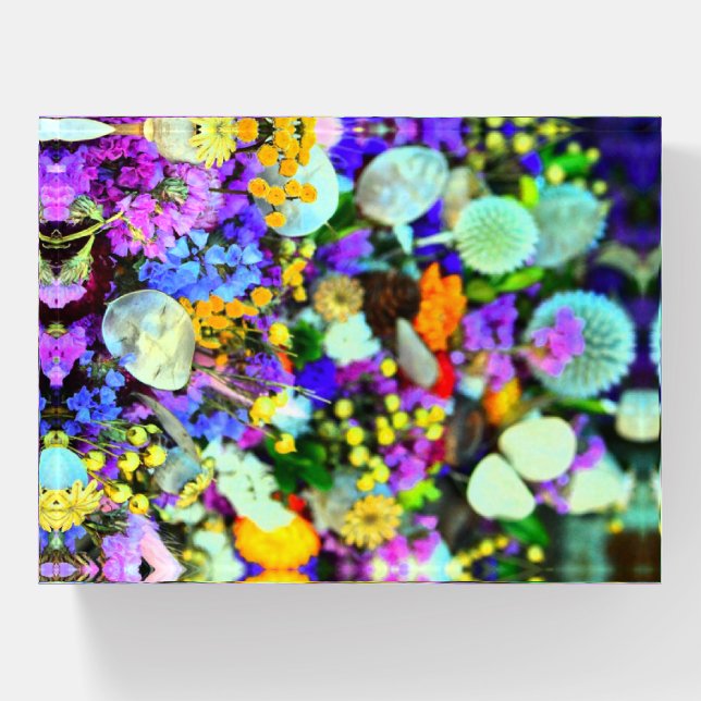 Floral colorful purple blue pink paperweight (Front)