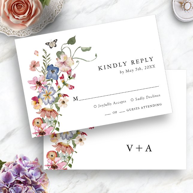 Floral Colorful RSVP Card (Floral Colorful RSVP Card Monogrammed with Butterfly by Painted Paperie
)