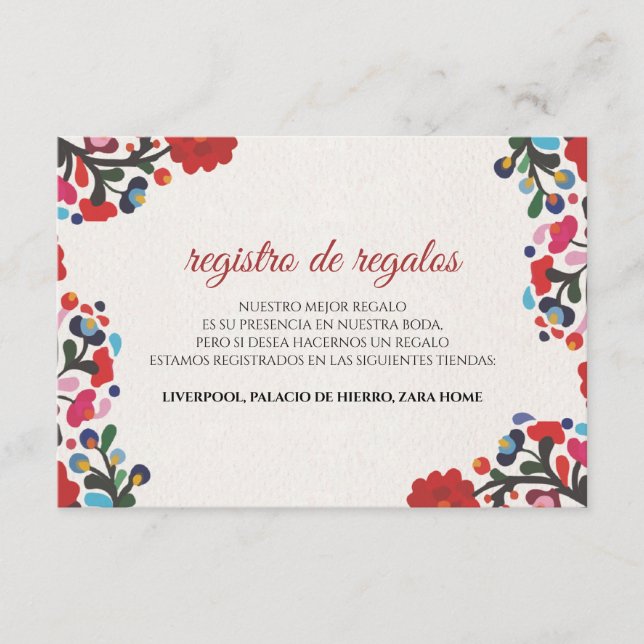 Floral Colorful Spanish Wedding Enclosure Card (Front)