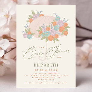 Floral Colorful Umbrella Yellow Baby Shower Invitation