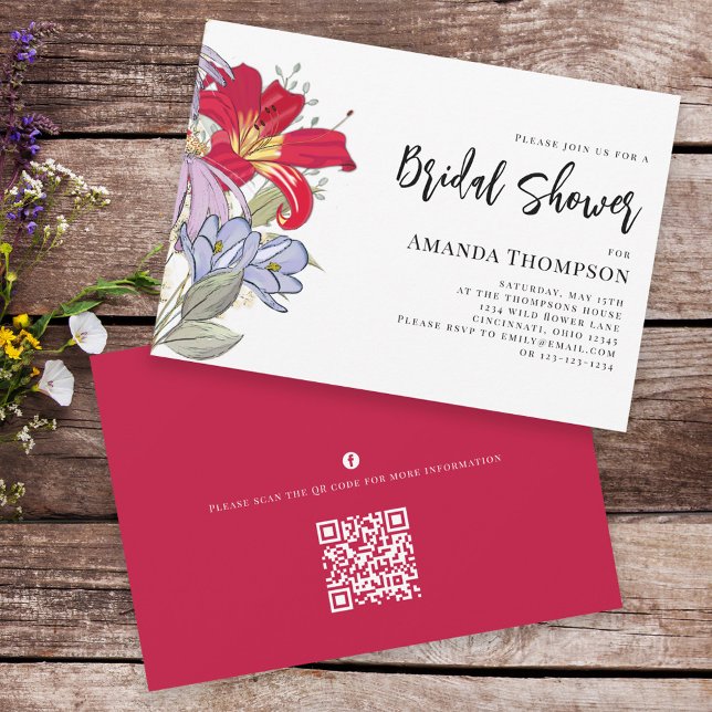 Floral Colorful Wild Flower Botanical QR Code Invitation (Creator Uploaded)