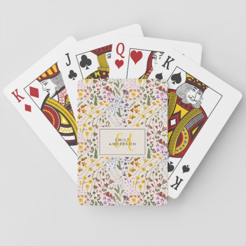 Floral colorful wildflower personalized initial playing cards