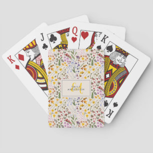 Floral colorful wildflower personalized initial poker cards