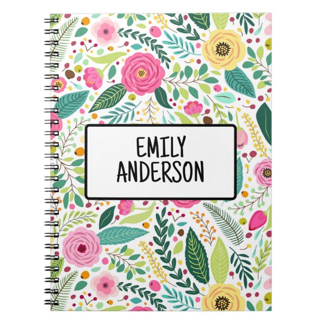 Floral colorful wildflower personalized notebook (Front)