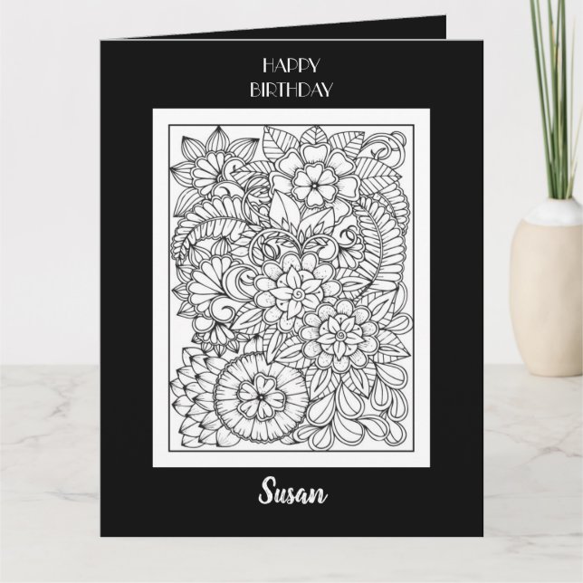 Floral Coloring Birthday Card for Adults (Front)