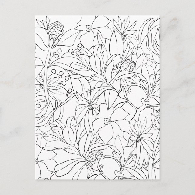 Floral coloring black white garden postcard (Front)