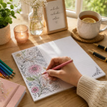 Floral Coloring & Writing Paper Pad