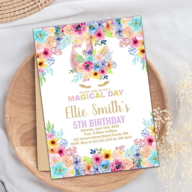 Floral Colors Unicorn Birthday Invitations (Floral Colors Unicorn Birthday Invitations)