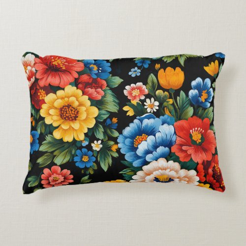 Floral colourful Ukrainian folk art Accent Pillow