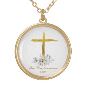 *~* Floral Communion AP35 Christian Confirmation Gold Plated Necklace