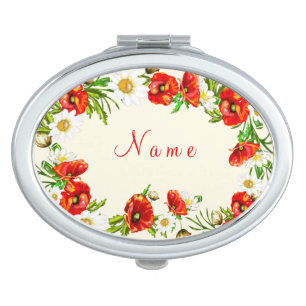 Floral Compact Mirror with Custom Name