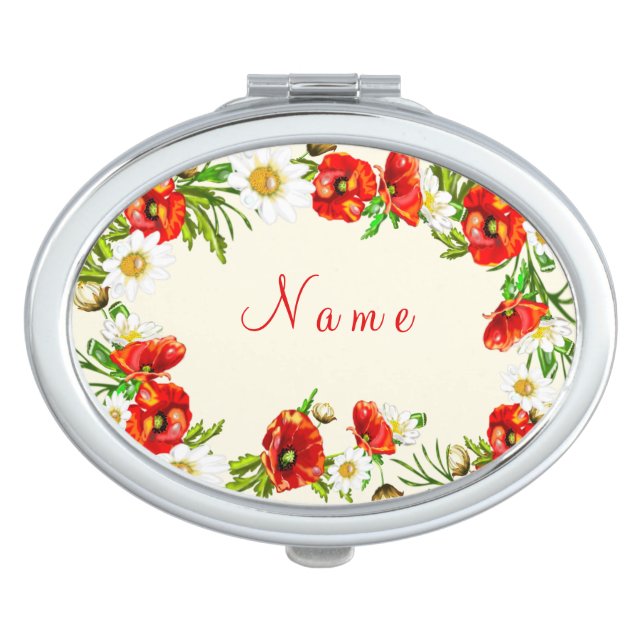 Floral Compact Mirror with Custom Name (Front)