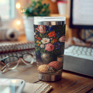 Floral Concha Still Life Monogram Insulated Tumbler